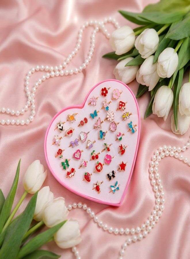 PASEMM 36pcs Little Girl Jewel Rings, Adjustable, No Duplication Kids Play Ring in Box,Pretend and Dress Up Rings for 4-12 Year Old Girls Birthday Gifts Holiday Gifts, 4 5 6 7 8 9 10 11 12 Year Old Girl Toys for Kids - Image 2